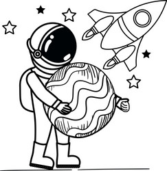 astronaut with spacesuit and planet in white vector image