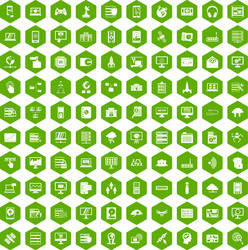 100 database and cloud icons hexagon green vector