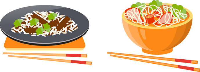 Soup with noodles and meatballs rice meat vector