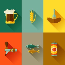 Background with beer icons and objects in flat vector