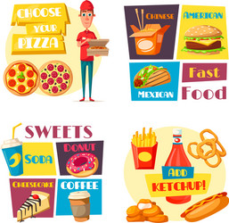 Fast food meals pizza burger posters vector