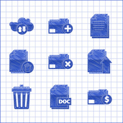 set delete folder doc file document finance vector image