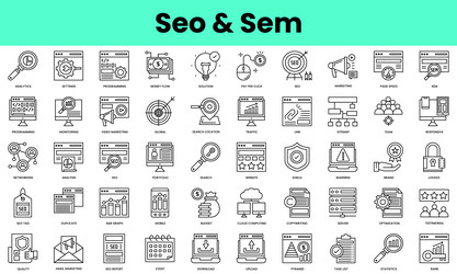 set of seo and sem icons linear style icon bundle vector image