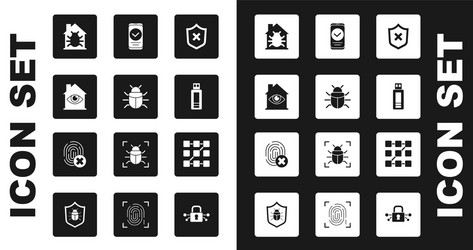 Set shield with cross mark system bug house eye vector