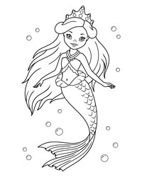 Cute Mermaid Coloring Page Vector Image
