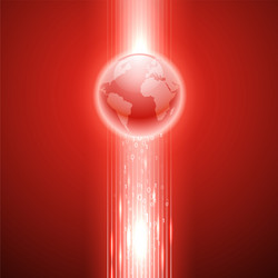 Red background with binary code to the globe vector