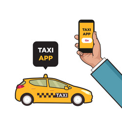 Taxi service app hand with smartphone vector