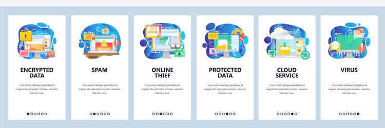 Mobile app onboarding screens data protection vector