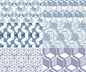 geometric 3d lines abstract seamless patterns set vector image