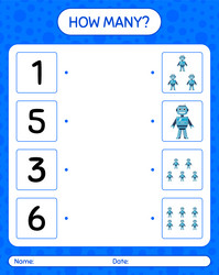 how many counting game with robot toy worksheet vector image