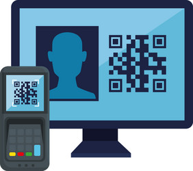 qr code inside computer and dataphone vector image