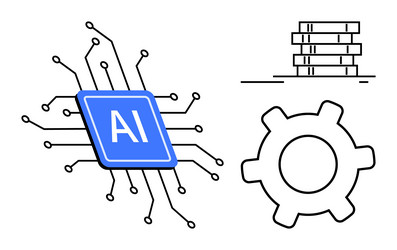 artificial intelligence chip with circuit lines vector image