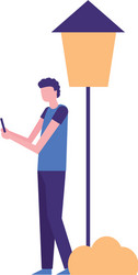 man using mobile in the park vector image