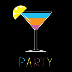 Colorful cocktail in martini glass party card vector