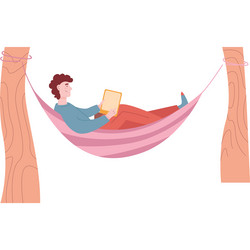 Man using laptop mobile tablet lying in hammock vector