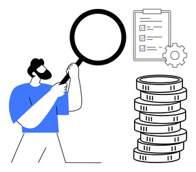 man analyzing financial data with magnifying glass vector image