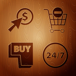 set clock 24 hours cursor and coin buy button vector image