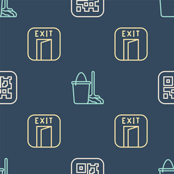 Set line qr code fire exit and mop bucket vector