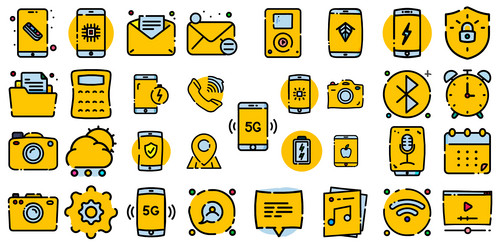 Technology innovation smartphone icon set vector