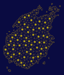 Yellow mesh wire frame paros island map with light vector