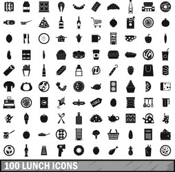 100 lunch icons set simple style vector