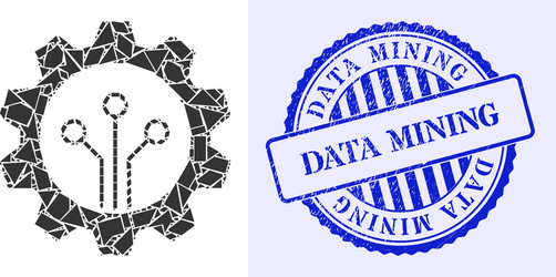 Shards mosaic gear sensor icon with data mining vector