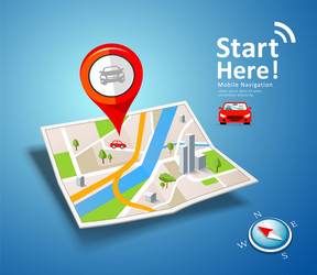 folded maps car navigation with red color point vector image