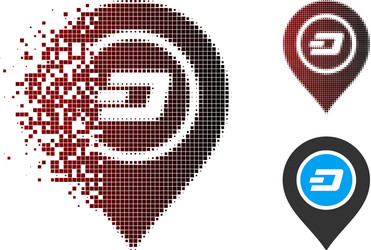 Fractured pixel halftone dash map pointer icon vector