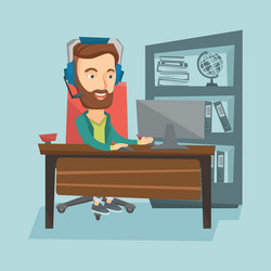 Business man with headset working at office vector