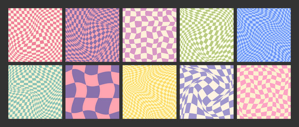 groovy checkered pattern colorful distorted tiled vector image