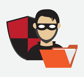 Hacker with folder and shield system security vector