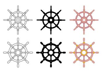 Collection of steering wheels ship yacht retro vector