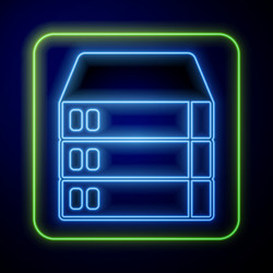 Glowing neon server data web hosting icon vector