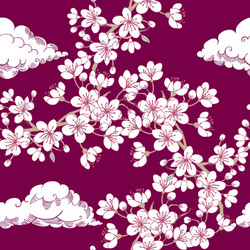 Seamless pattern with sakura and clouds vector