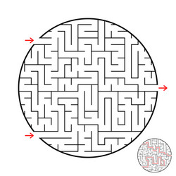 A round labyrinth with two entrances and one exit vector