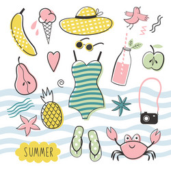 Different summer beach elements set Royalty Free Vector