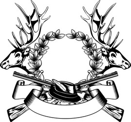 Crossed Elk Heads with Rifle and Oak Wreath Vector Image