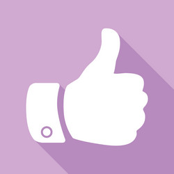 hand sign white icon with long shadow at purple vector