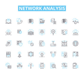 Network analysis linear icons set graph nodes vector