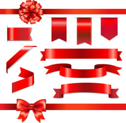 Red glossy ribbon banners set ribbons Royalty Free Vector