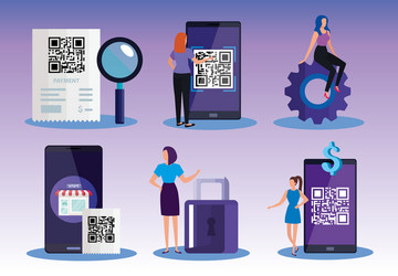 set designs scan code qr and icons vector image