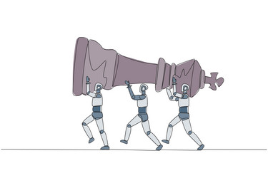 continuous one line drawing group of robots work vector image