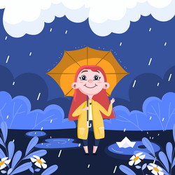 flat monsoon season with woman vector