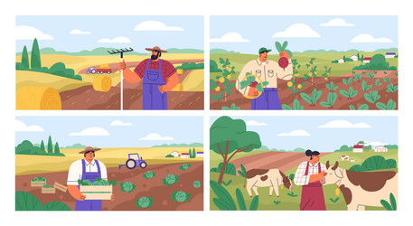 set horizontal banners with farmers picking vector