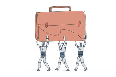 single continuous line drawing group of robots vector image
