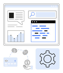 website interface displaying data charts code vector image
