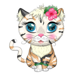 Cartoon cat dressed as a hula dancer under Vector Image