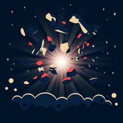 explosion of a planet in space with flying pieces vector image