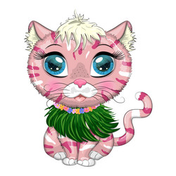 Cartoon cat dressed as a hula dancer under Vector Image