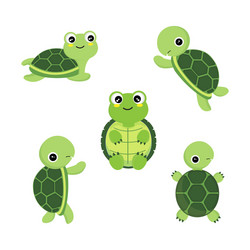 Cute cartoon turtles in different actions vector